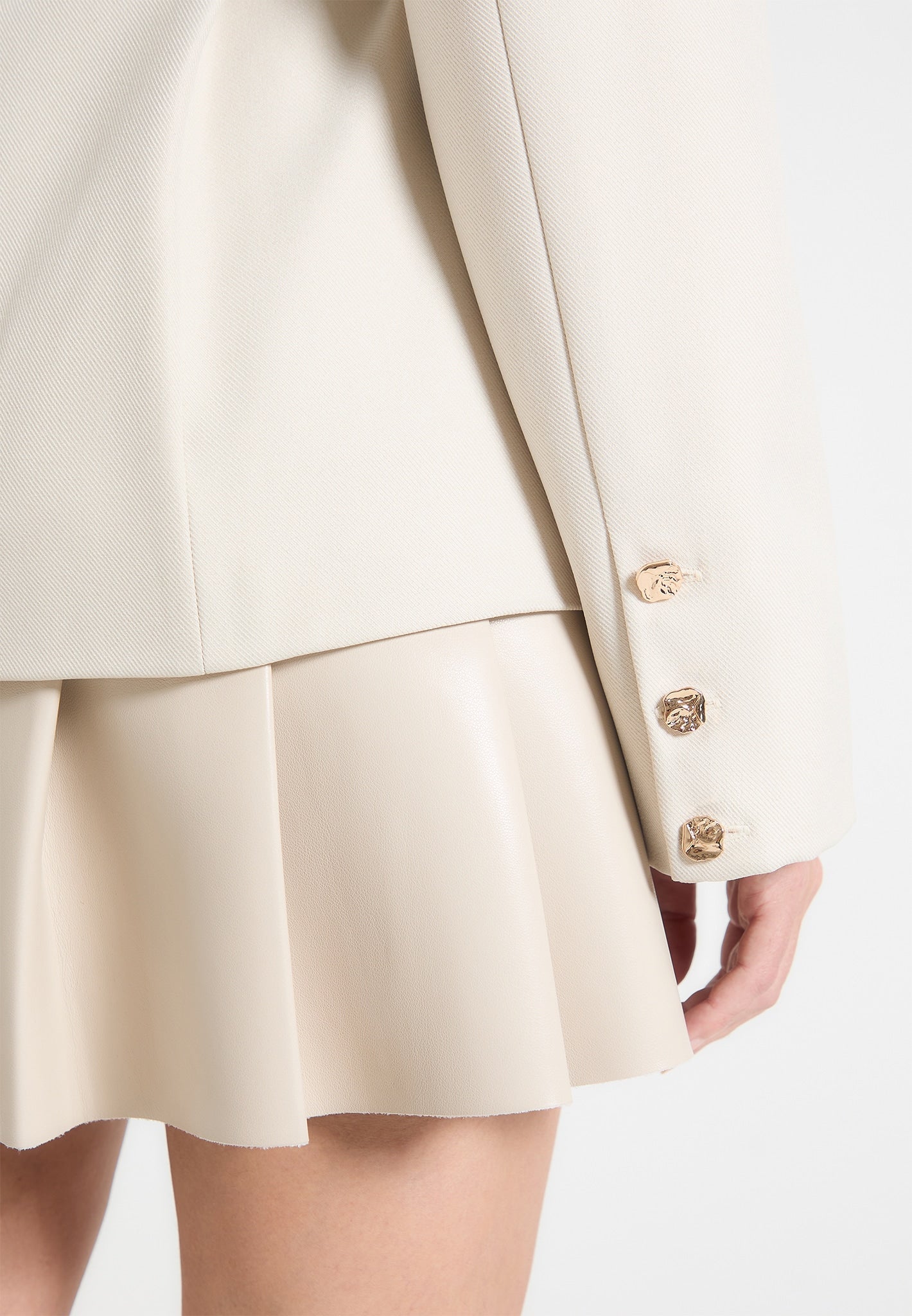 Tailored Cinch Blazer Dress with Pleats - Beige