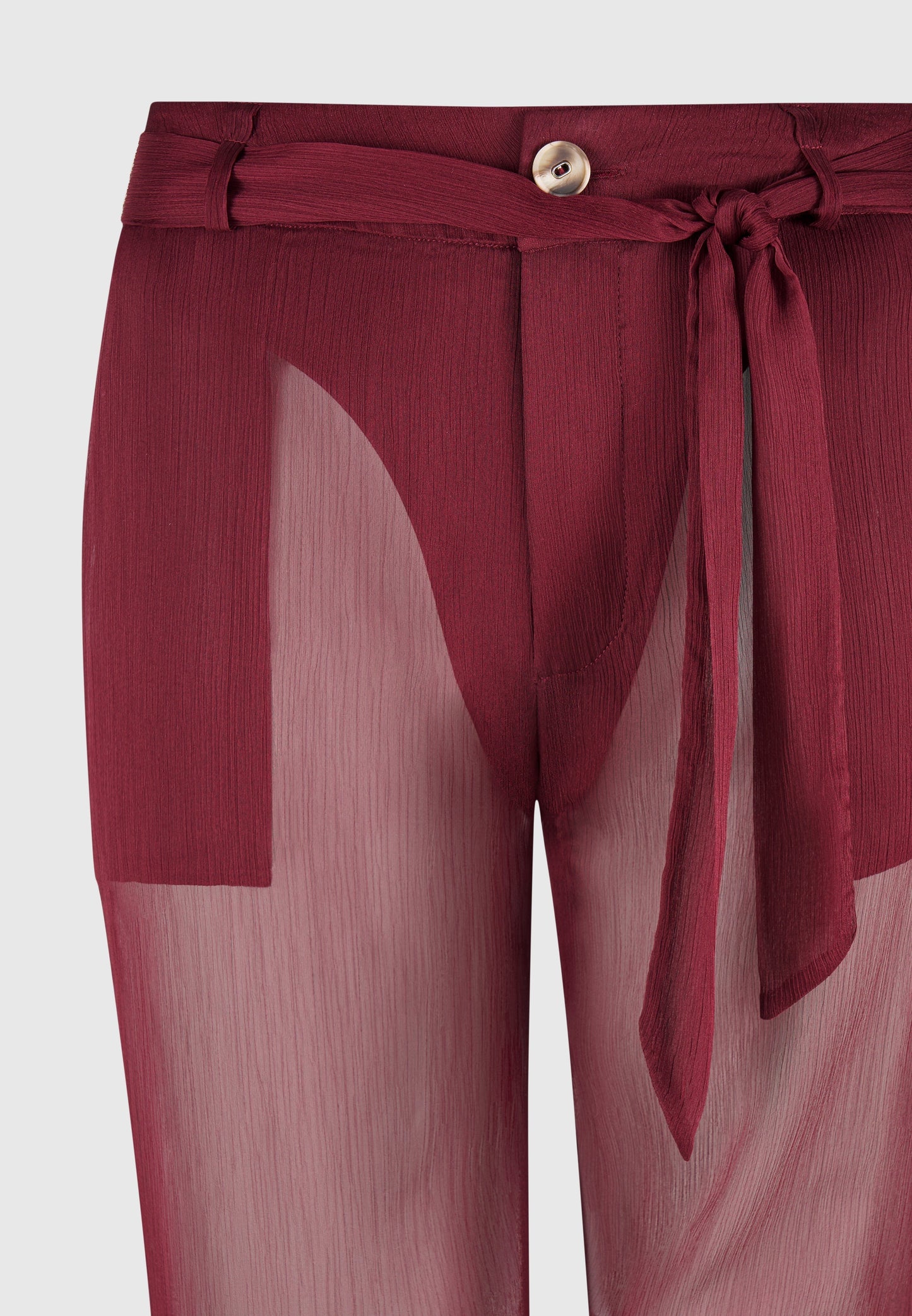 Sheer Belted Trousers - Wine Red