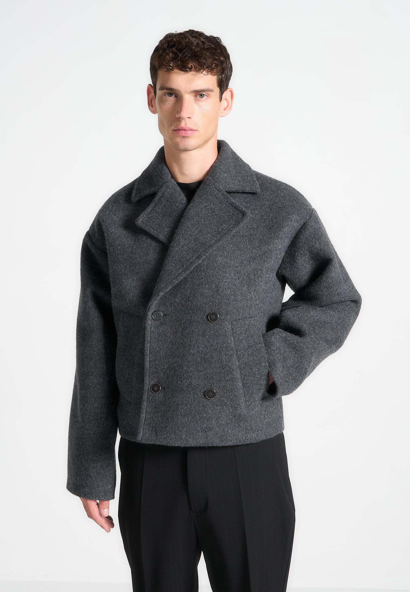 Double Breasted Wool Jacket - Grey