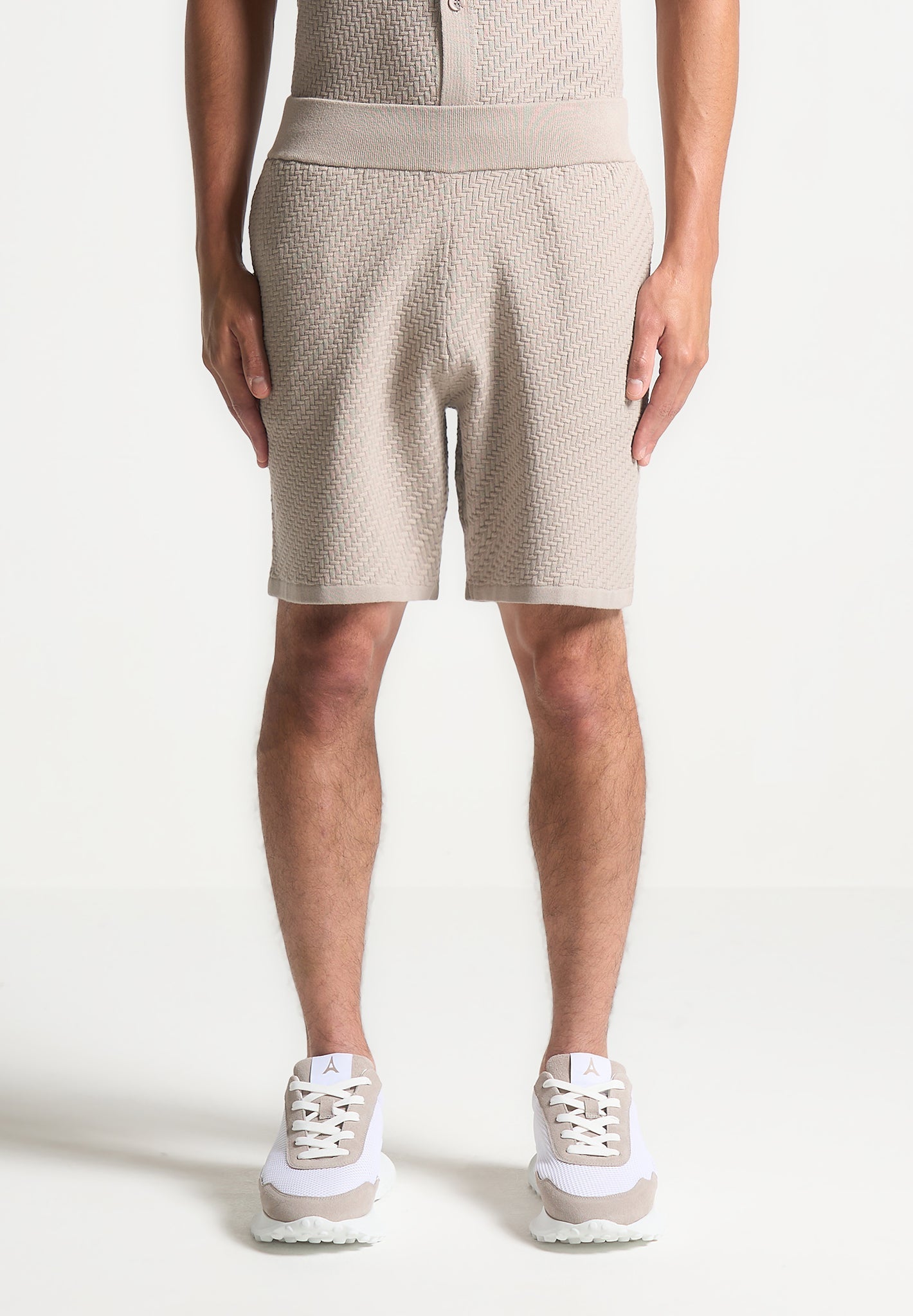 Herringbone Knit Shorts - Taupe