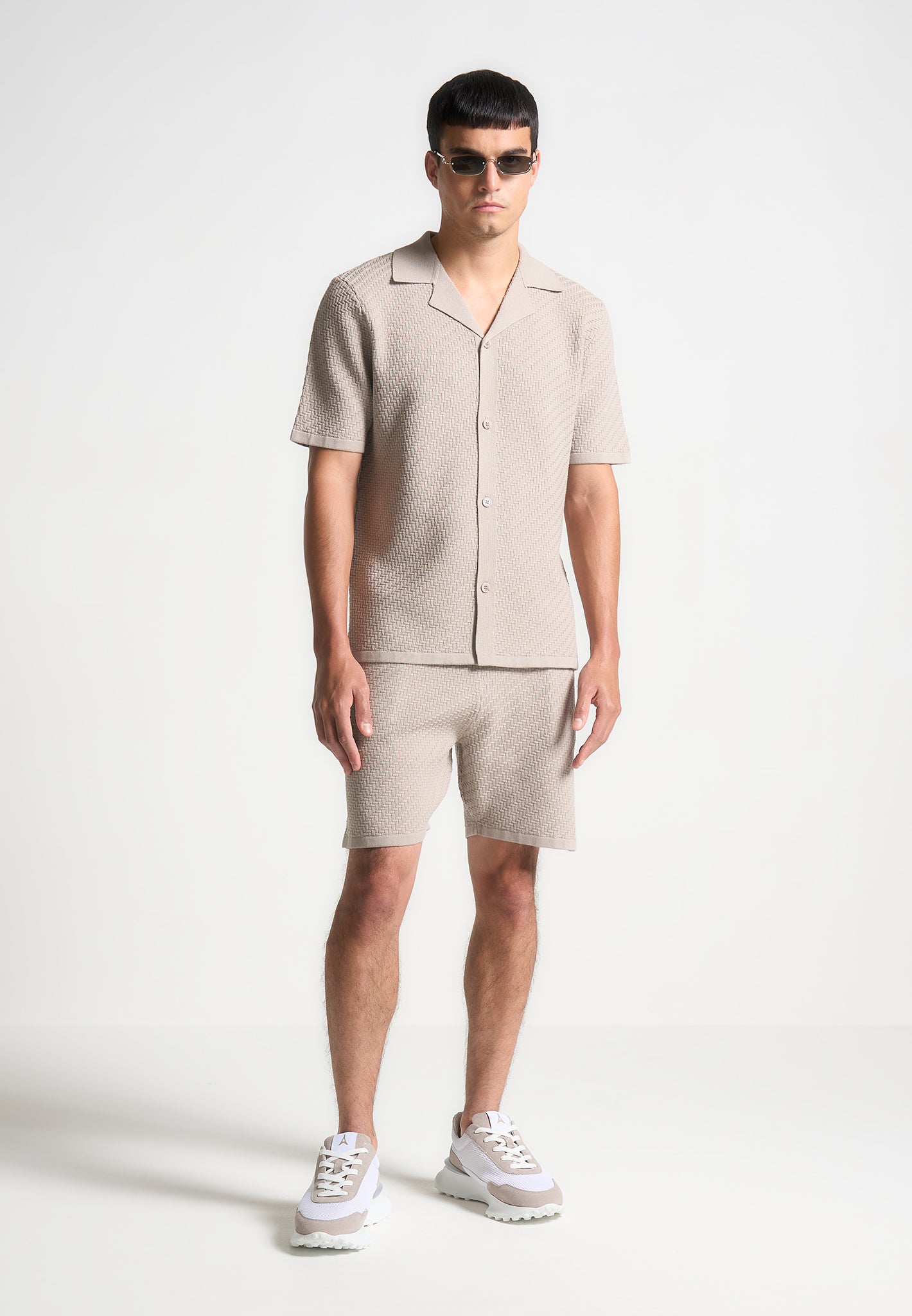 Herringbone Knit Shorts - Taupe