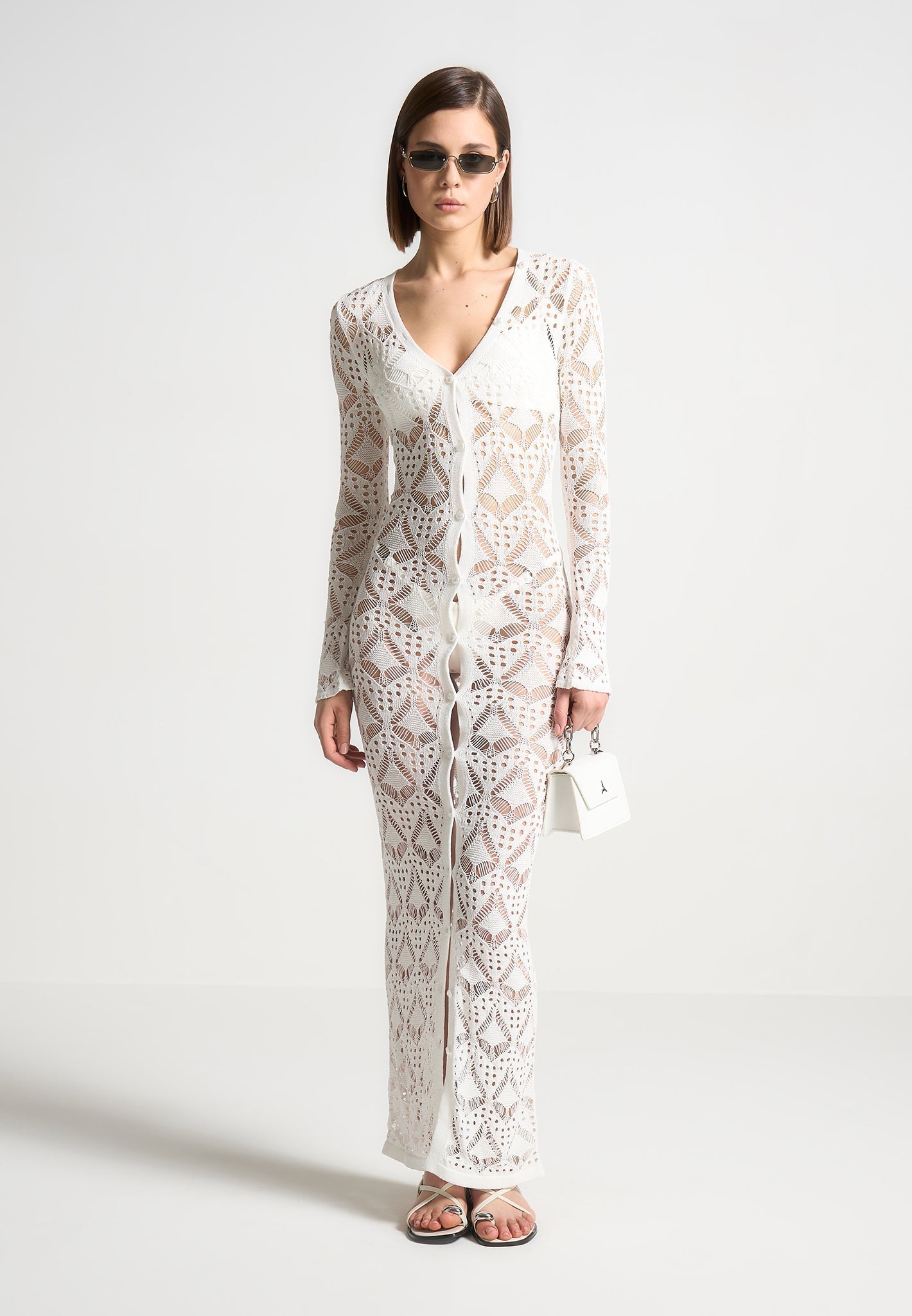 Knit Longline Cover Up Cardigan - Off White