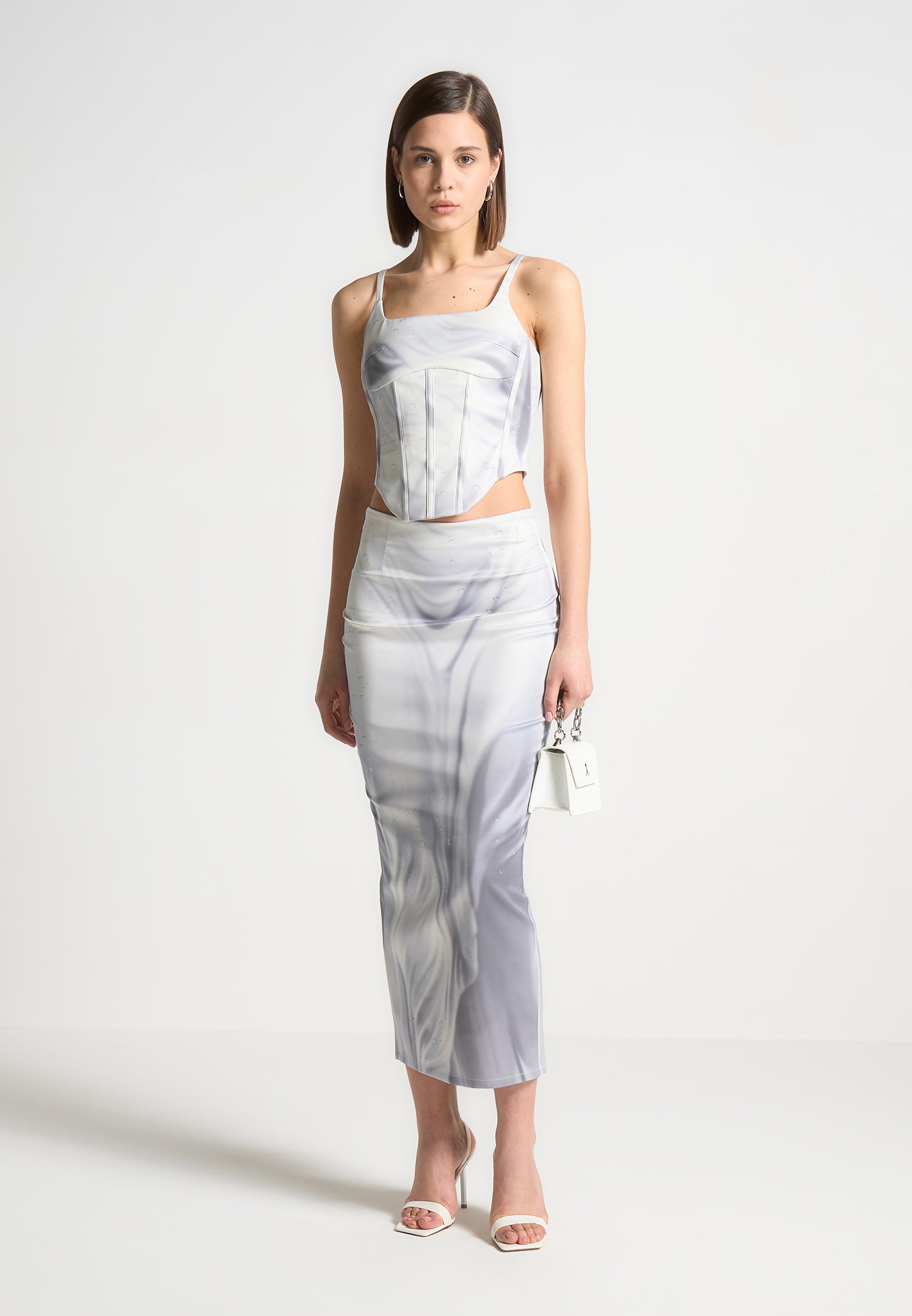Satin Renaissance Body Print Midaxi Skirt - Off White