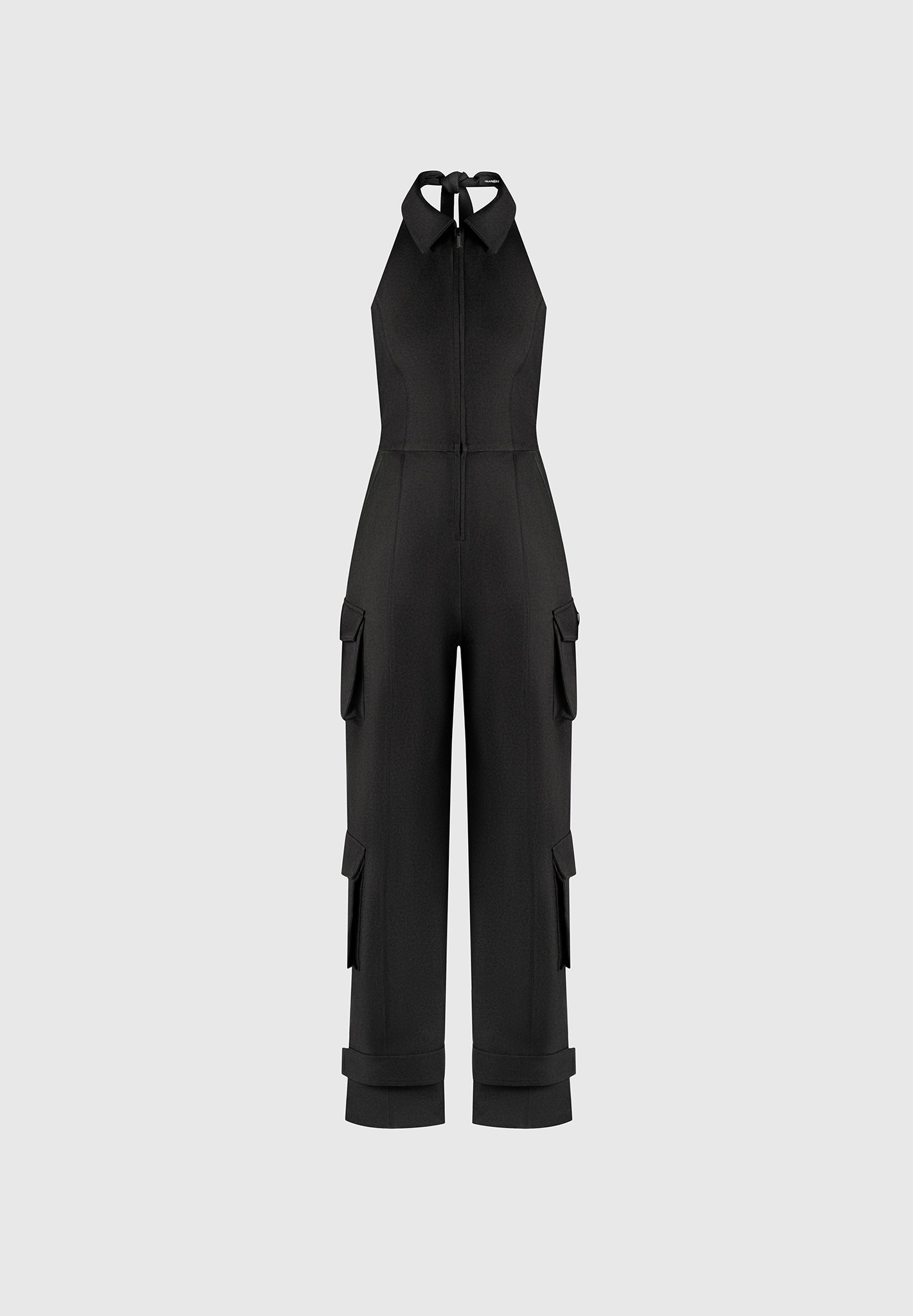 Tailored Halterneck Cargo Jumpsuit - Black