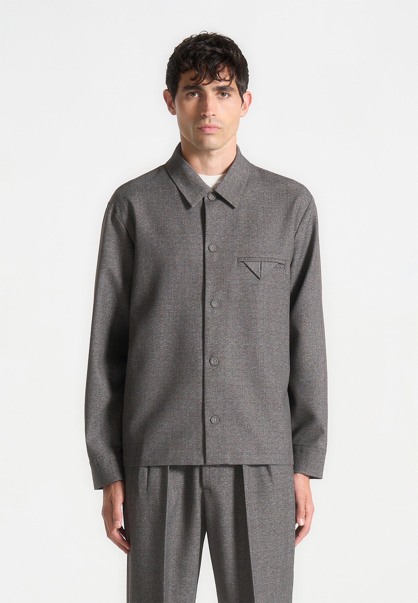 Textured Tailored Overshirt - Grey