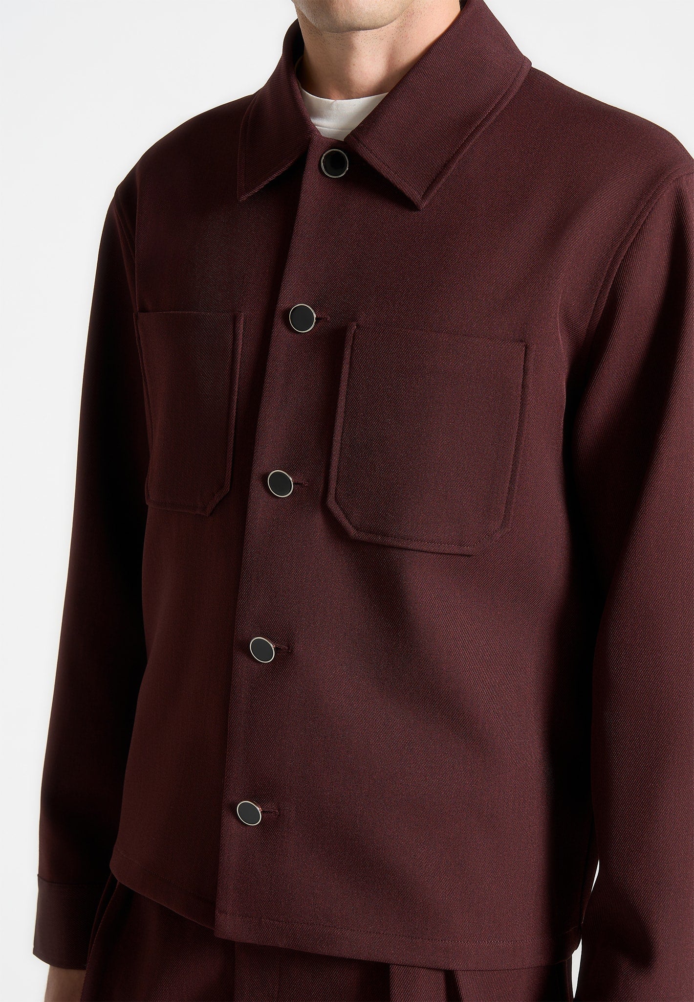 Twill Pocket Cropped Shirt - Wine Red