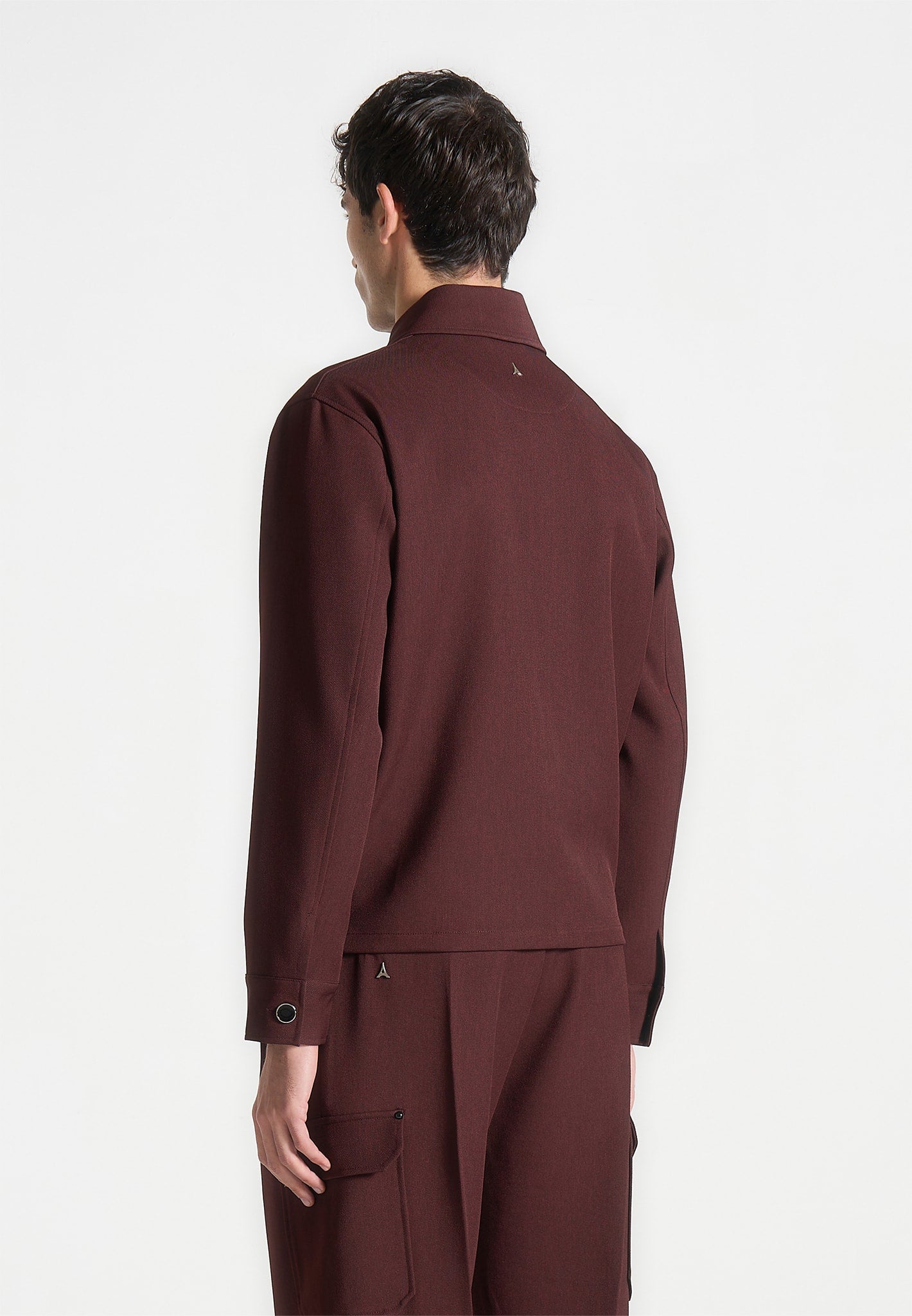 Twill Pocket Cropped Shirt - Wine Red